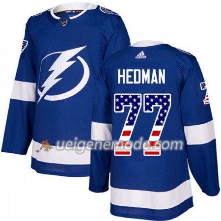 Herren Eishockey Tampa Bay Lightning Trikot Victor Hedman 77 Adidas 2017-2018 Blue USA Flag Fashion Authentic